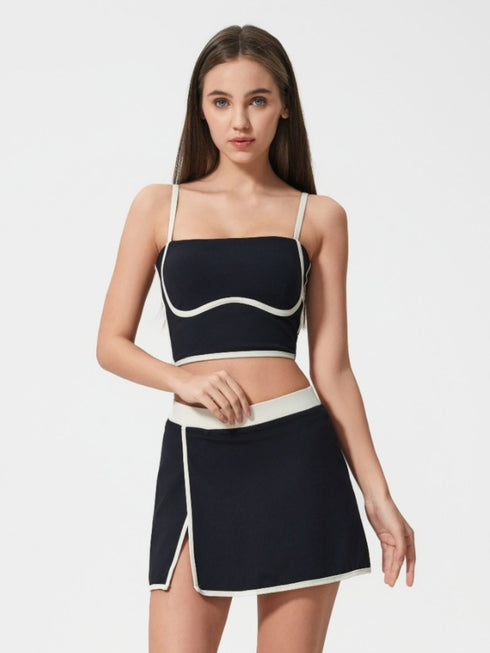 Millennia Contrast Trim Square Neck Active Cami with Detachable Chest Pads - Odaingerous
